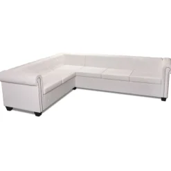 vidaXL Sofá de esquina Chesterfield 6 plazas cuero artificial Blanco