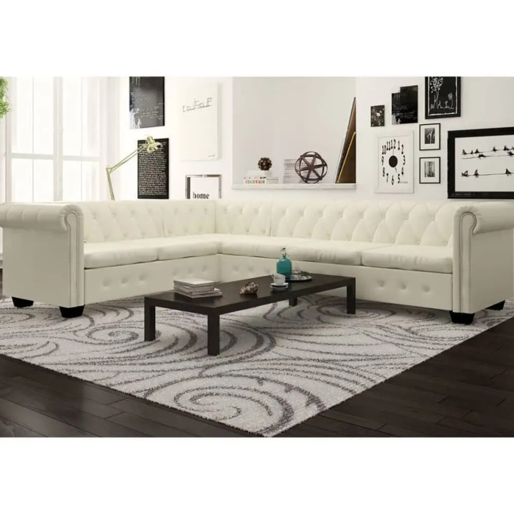 vidaXL Sofá de esquina Chesterfield 6 plazas cuero artificial Blanco