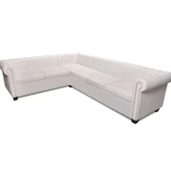 vidaXL Sofá de esquina Chesterfield 6 plazas cuero artificial Blanco