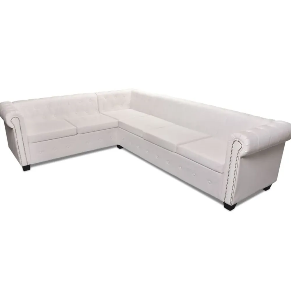 vidaXL Sofá de esquina Chesterfield 6 plazas cuero artificial Blanco
