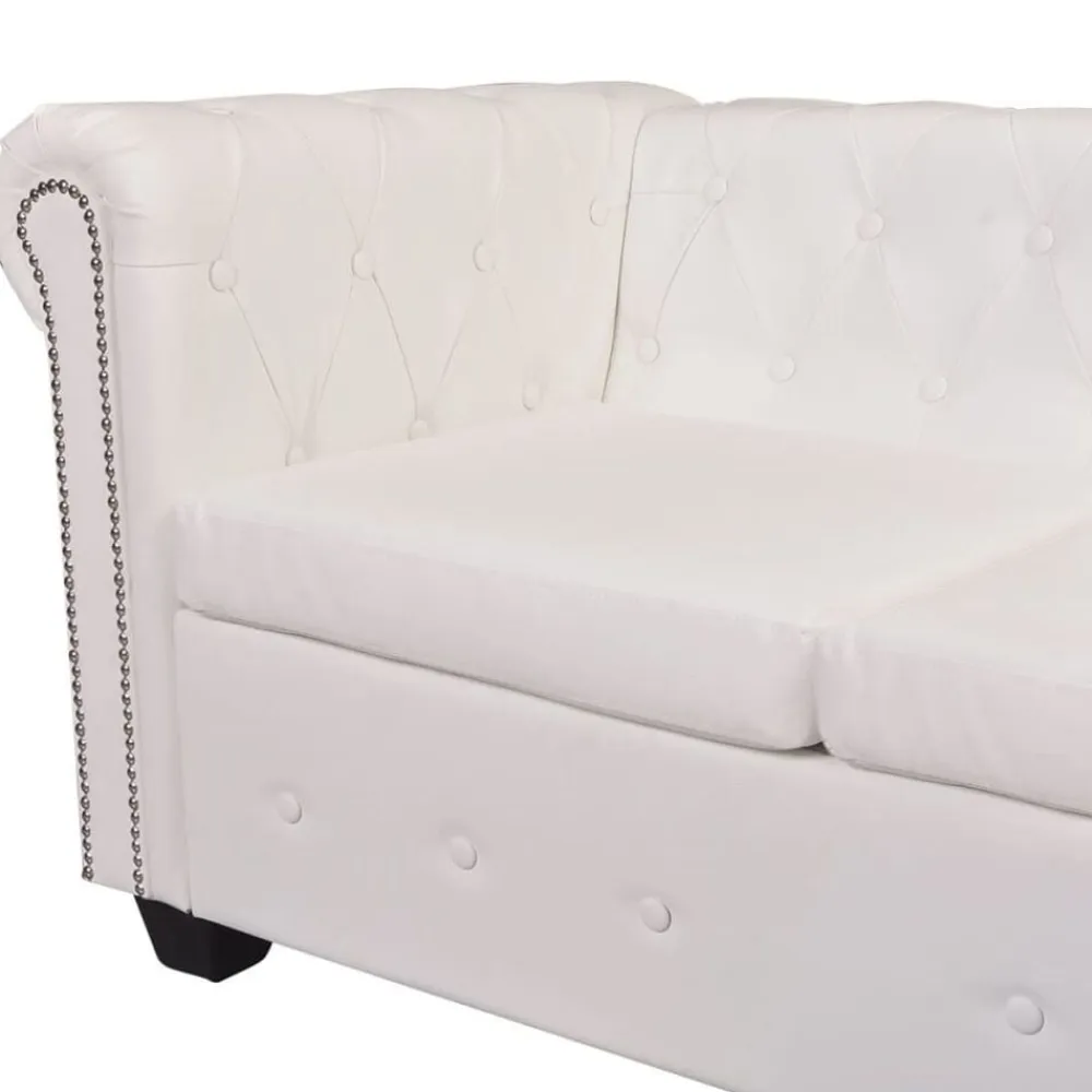 vidaXL Sofá de esquina Chesterfield 6 plazas cuero artificial Blanco