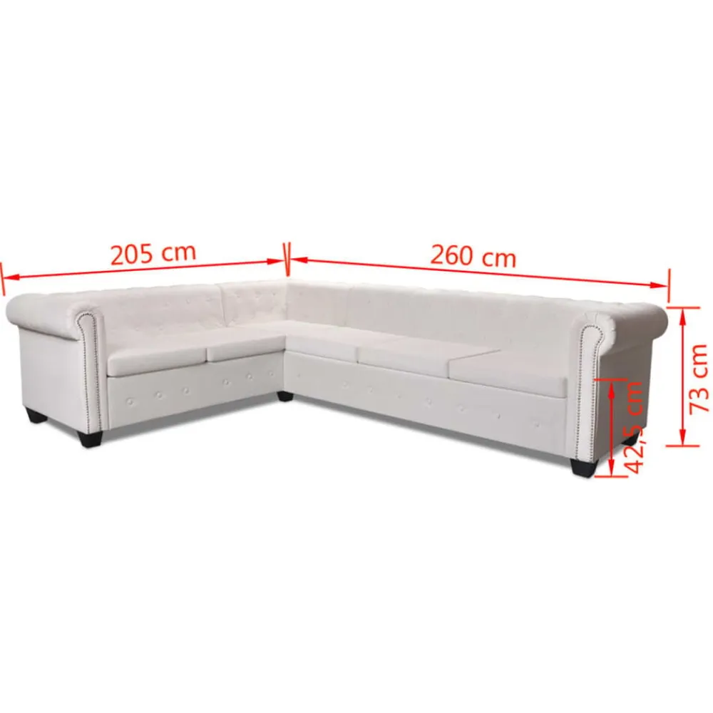 vidaXL Sofá de esquina Chesterfield 6 plazas cuero artificial Blanco