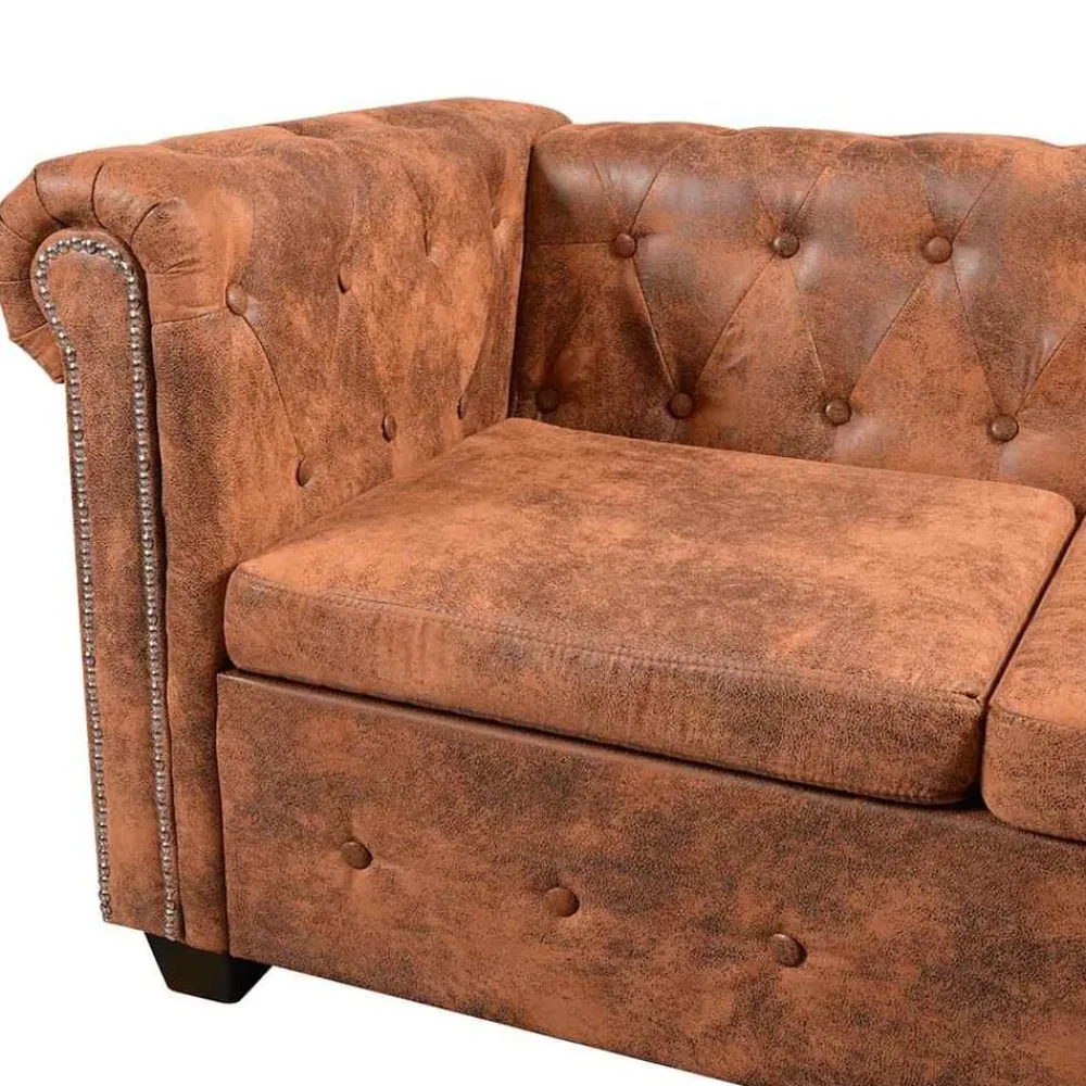 vidaXL Sofás-Sofá de esquina Chesterfield 6 plazas cuero artificial marrón