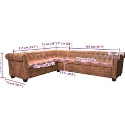 vidaXL Sofás-Sofá de esquina Chesterfield 6 plazas cuero artificial marrón