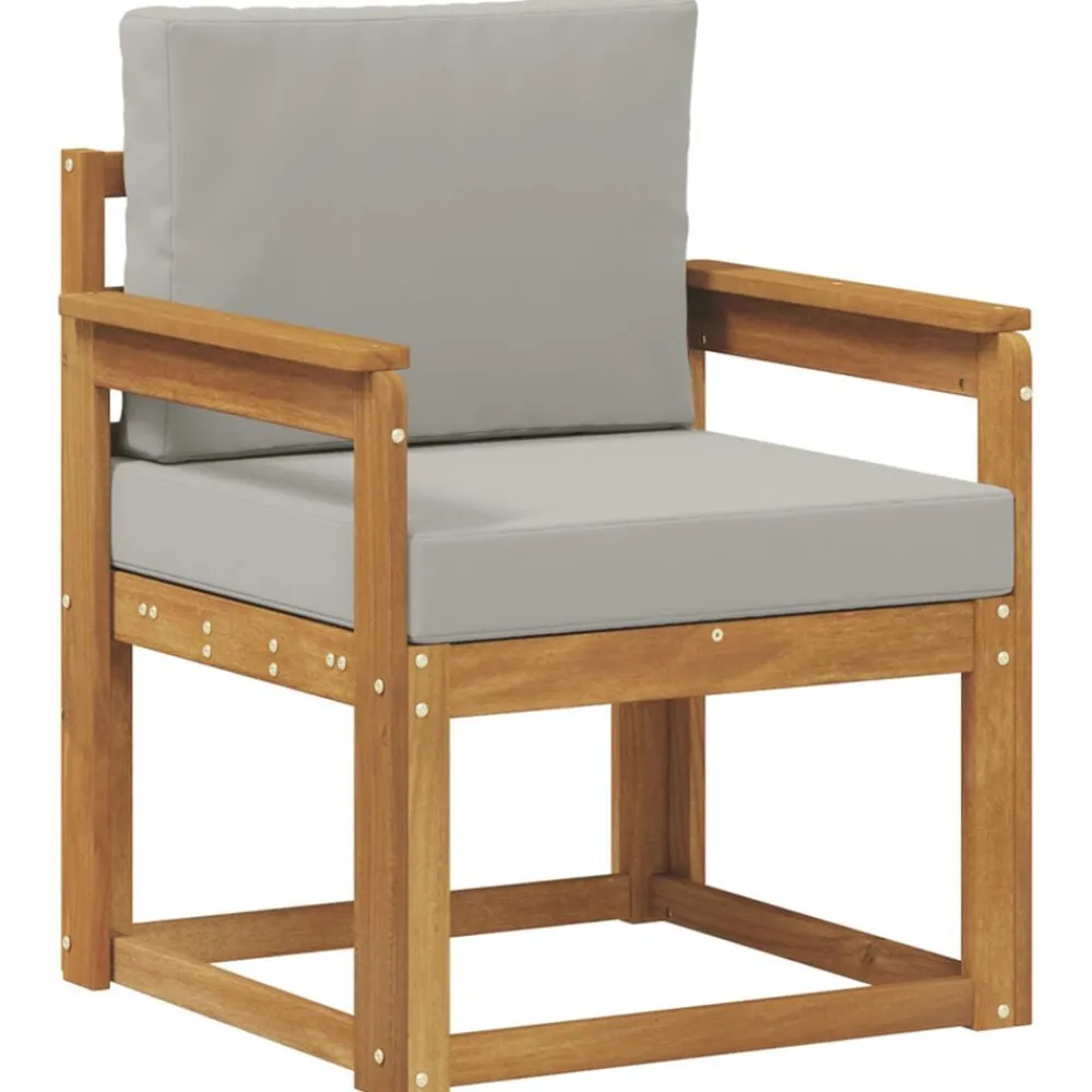 vidaXL Sofá de exterior Madera de Acacia Sólida y Poliéster Gris claro y natural Best