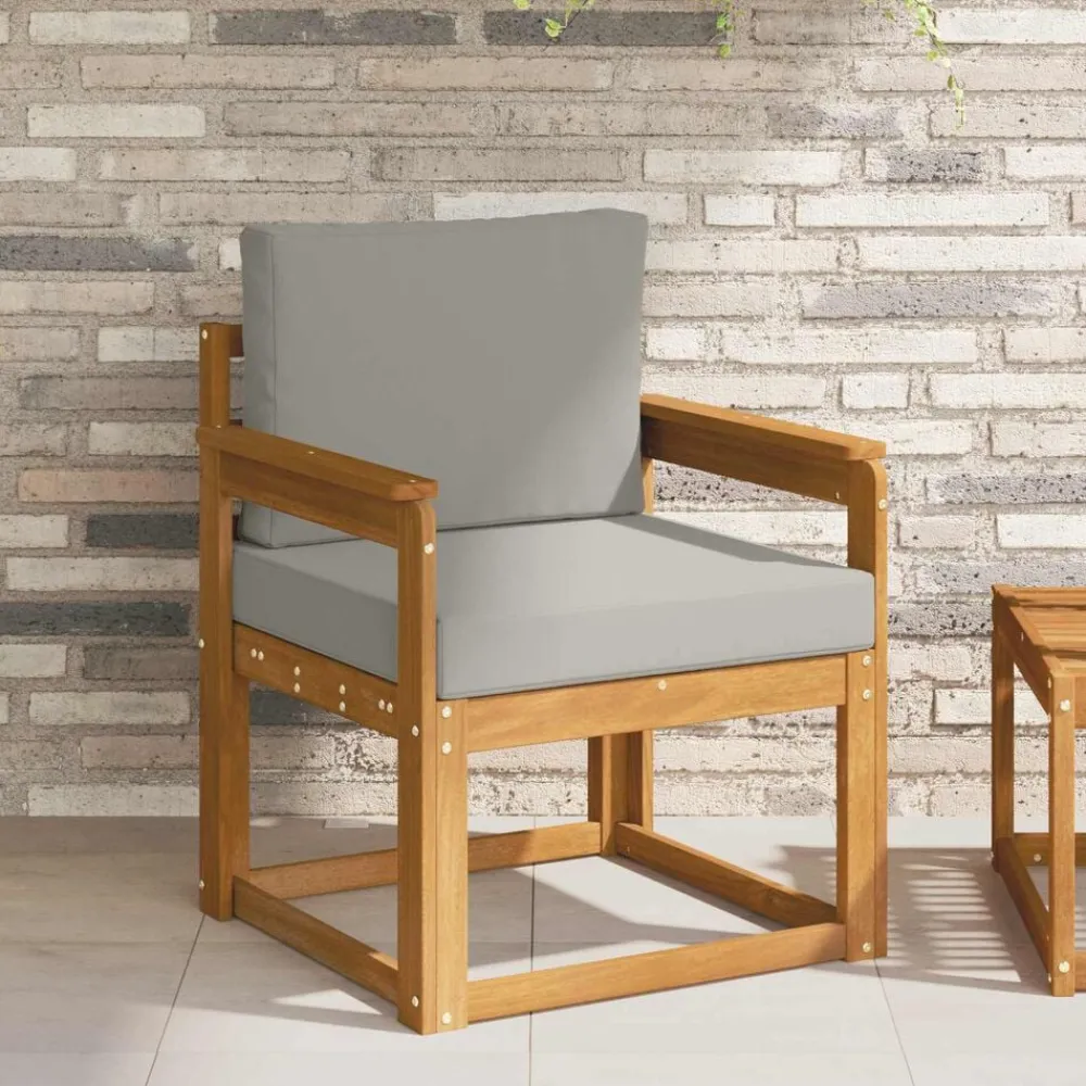 vidaXL Sofá de exterior Madera de Acacia Sólida y Poliéster Gris claro y natural Best