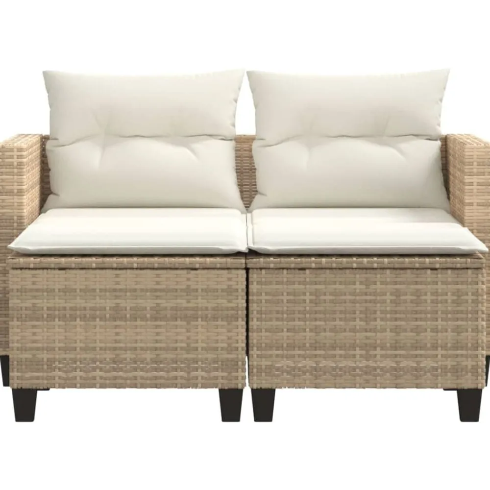 vidaXL Sofá de jardín 2 plazas con toldo y taburetes ratán PE beige beige y crema Discount