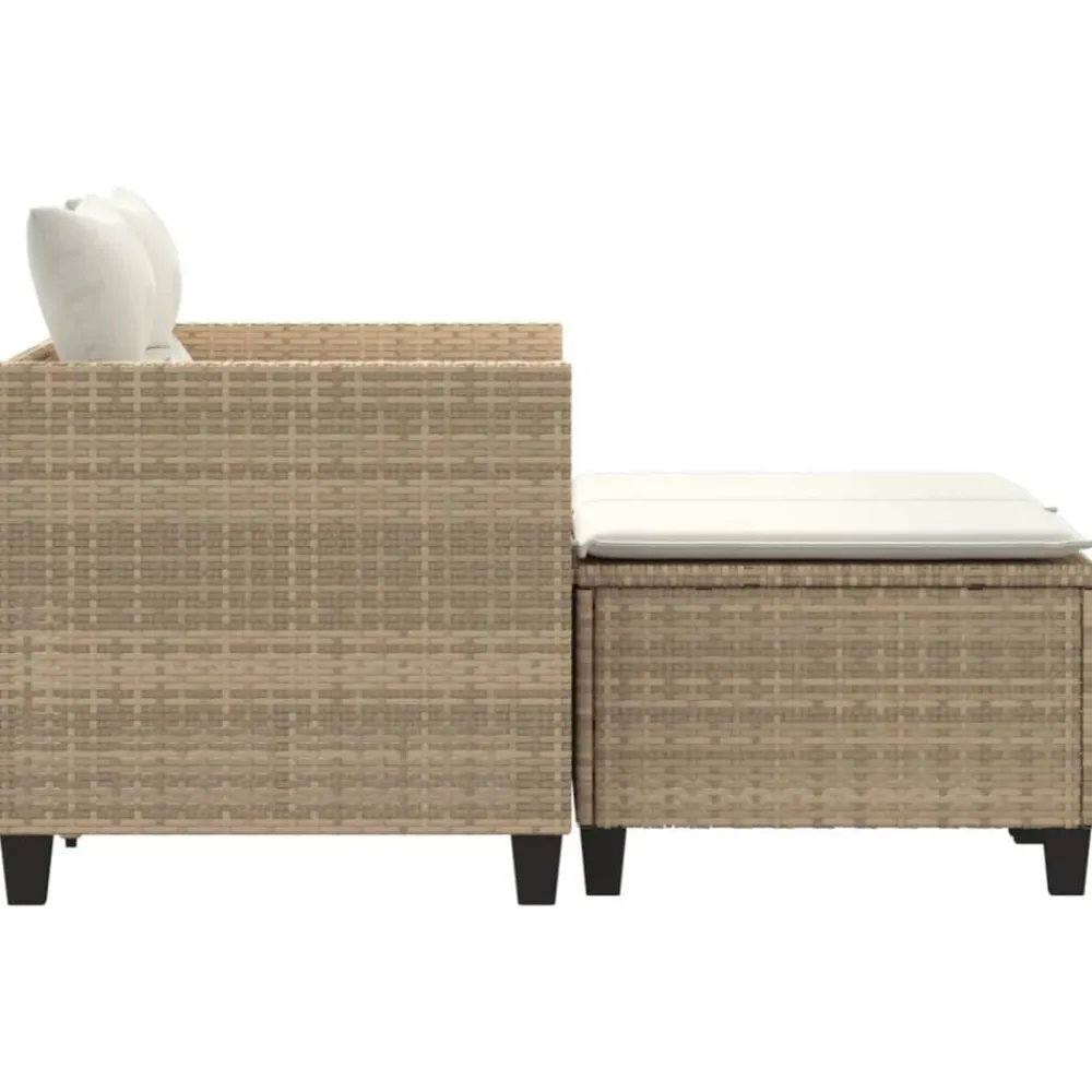 vidaXL Sofá de jardín 2 plazas con toldo y taburetes ratán PE beige beige y crema Discount
