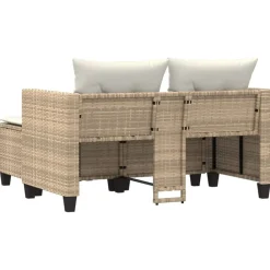vidaXL Sofá de jardín 2 plazas con toldo y taburetes ratán PE beige beige y crema Discount