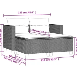 vidaXL Sofá de jardín 2 plazas con toldo y taburetes ratán PE beige beige y crema Discount