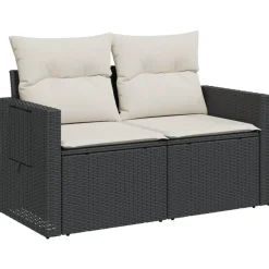 vidaXL Sofá de jardín 2 plazas con cojines ratán sintético negro Negro y crema Best