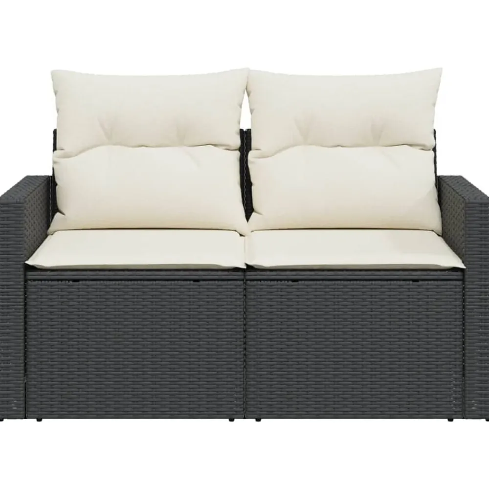 vidaXL Sofá de jardín 2 plazas con cojines ratán sintético negro Negro y crema Best