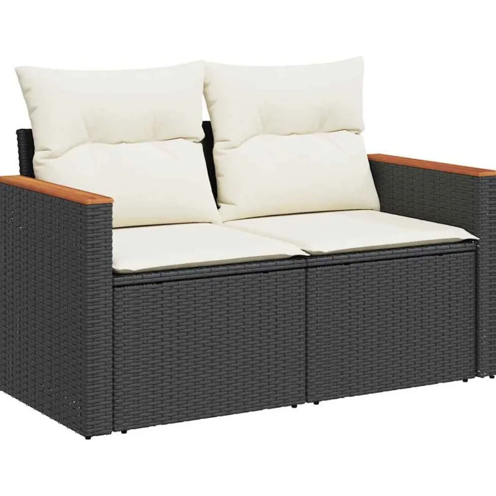 vidaXL Sofá de jardín 2 plazas con cojines ratán sintético negro Negro y blanco