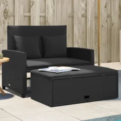 vidaXL Sofá de jardín 2 plazas con cojines ratán sintético Negro New