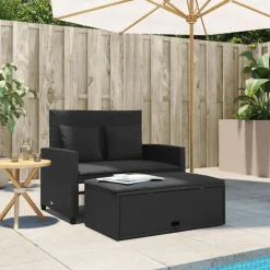 vidaXL Sofá de jardín 2 plazas con cojines ratán sintético Negro New