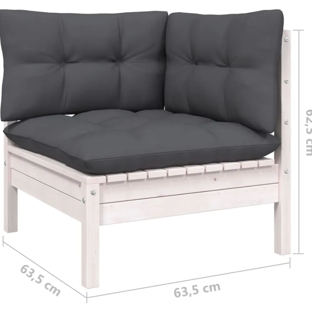 vidaXL Sofá de jardín 3 plazas con cojines madera pino gris antracita Blanco Online