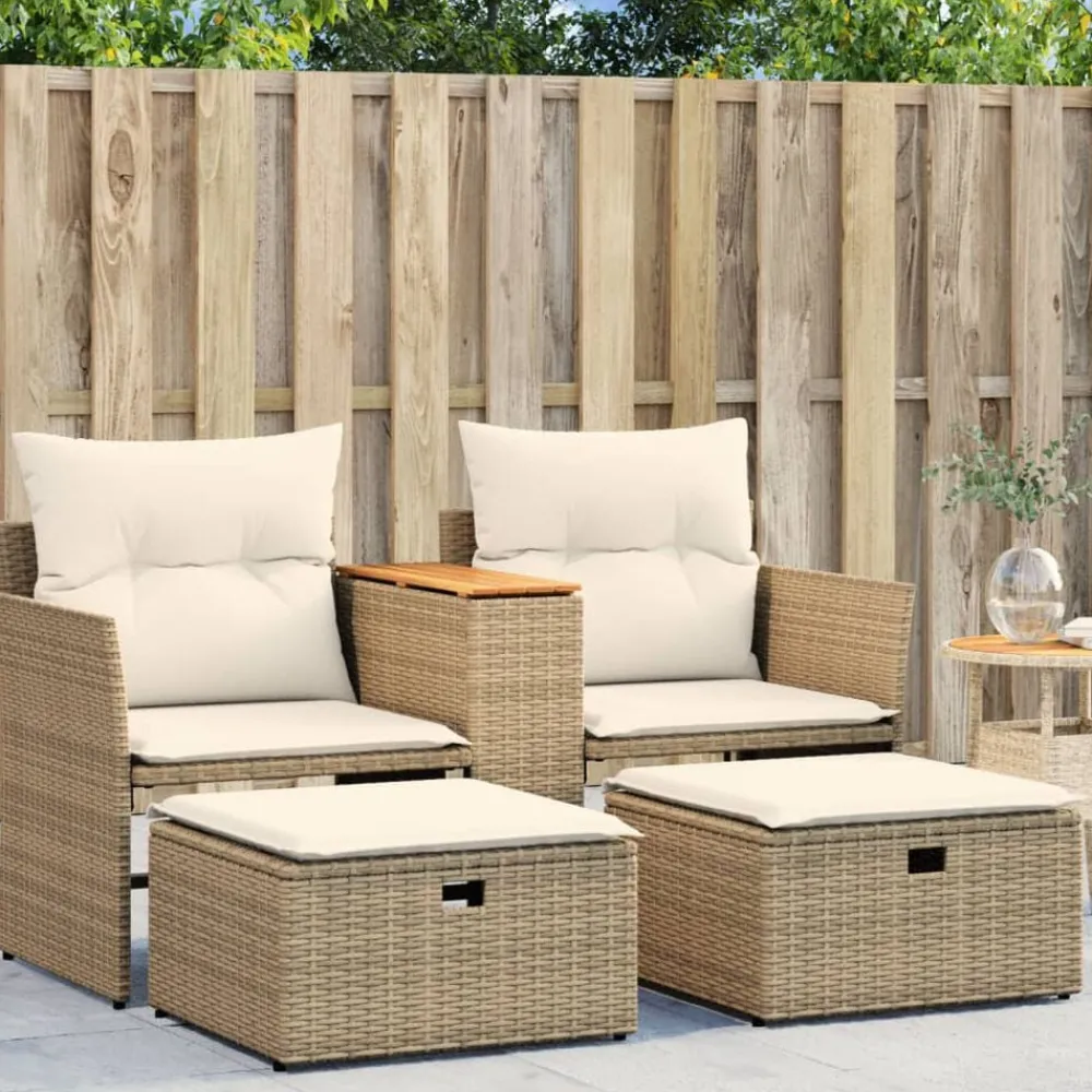 vidaXL Muebles De Jardín-Sofá de jardín 2 plazas con toldo y taburetes ratán PE