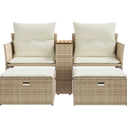 vidaXL Muebles De Jardín-Sofá de jardín 2 plazas con toldo y taburetes ratán PE