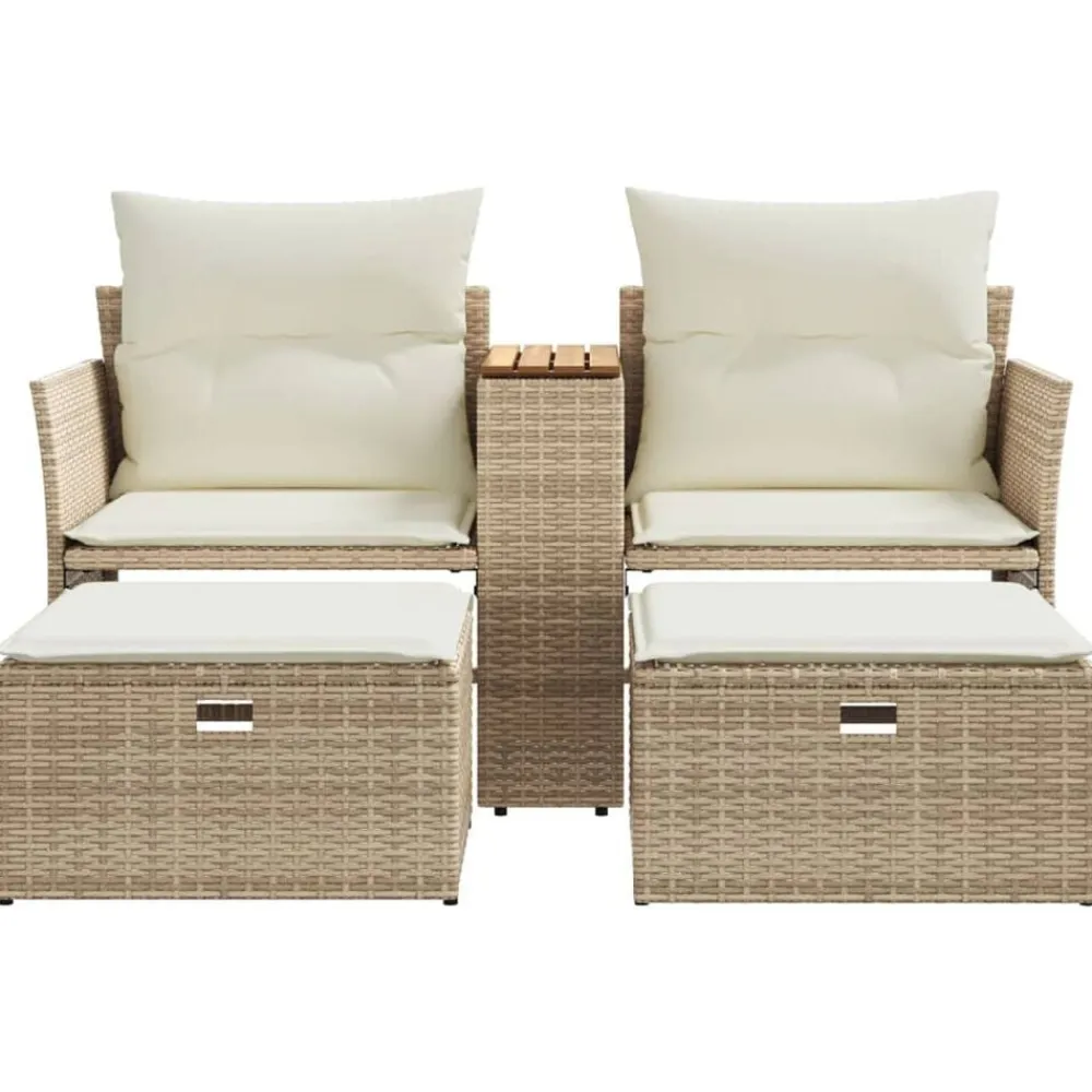 vidaXL Muebles De Jardín-Sofá de jardín 2 plazas con toldo y taburetes ratán PE