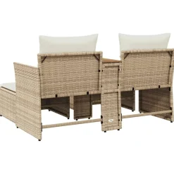 vidaXL Muebles De Jardín-Sofá de jardín 2 plazas con toldo y taburetes ratán PE