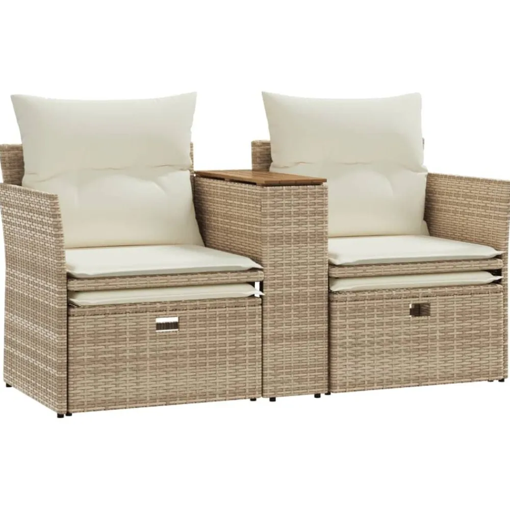 vidaXL Muebles De Jardín-Sofá de jardín 2 plazas con toldo y taburetes ratán PE