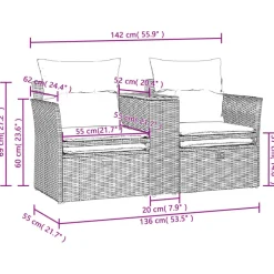vidaXL Muebles De Jardín-Sofá de jardín 2 plazas con toldo y taburetes ratán PE
