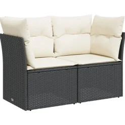vidaXL Sofá de jardín 2 plazas con cojines ratán sintético negro Negro y crema Best