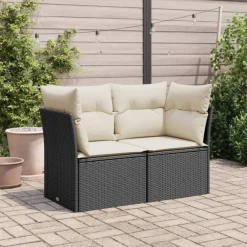 vidaXL Sofá de jardín 2 plazas con cojines ratán sintético negro Negro y crema Best