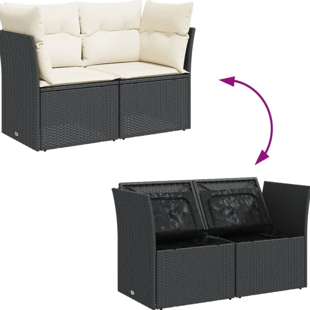 vidaXL Sofá de jardín 2 plazas con cojines ratán sintético negro Negro y crema Best