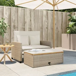 vidaXL Muebles De Jardín-Sofá de jardín con cojines 2 plazas ratán y madera acacia beige