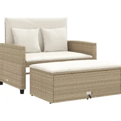vidaXL Sofá de jardín con cojines de 2 plazas ratán sintético beige beige y crema Outlet