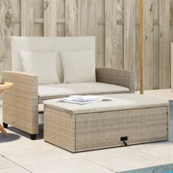 vidaXL Sofá de jardín con cojines de 2 plazas ratán sintético beige beige y crema Outlet