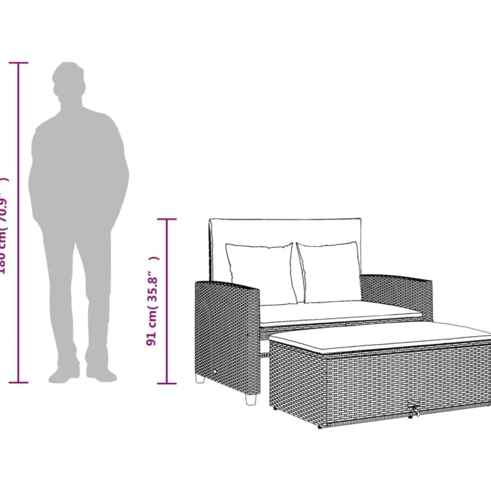 vidaXL Sofá de jardín con cojines de 2 plazas ratán sintético beige beige y crema Outlet
