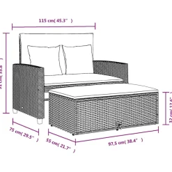 vidaXL Sofá de jardín con cojines de 2 plazas ratán sintético beige beige y crema Outlet