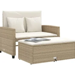 vidaXL Sofá de jardín con cojines de 2 plazas ratán sintético beige beige y crema Outlet