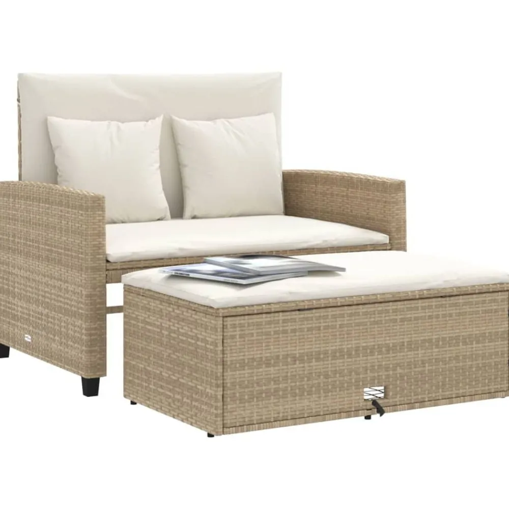 vidaXL Sofá de jardín con cojines de 2 plazas ratán sintético beige beige y crema Outlet