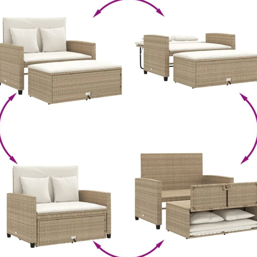 vidaXL Sofá de jardín con cojines de 2 plazas ratán sintético beige beige y crema Outlet