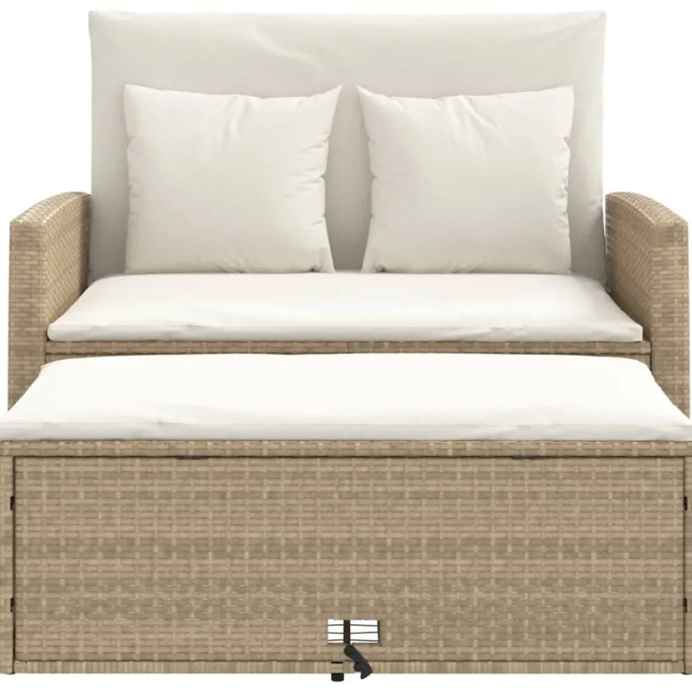 vidaXL Sofá de jardín con cojines de 2 plazas ratán sintético beige beige y crema Outlet