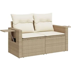 vidaXL Sofá de jardín con cojines de 2 plazas ratán sintético beige beige y crema Best