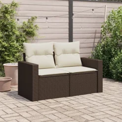 vidaXL Sofá de jardín con cojines 2 plazas ratán sintético marrón Marrón Online