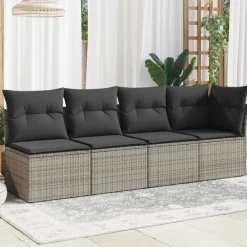 vidaXL Muebles De Jardín-Sofá de jardín con cojines 4 plazas ratán sintético