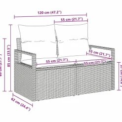 vidaXL Muebles De Jardín-Sofá de jardín con cojín 120 x 62 x 69 cm. ratán sintético