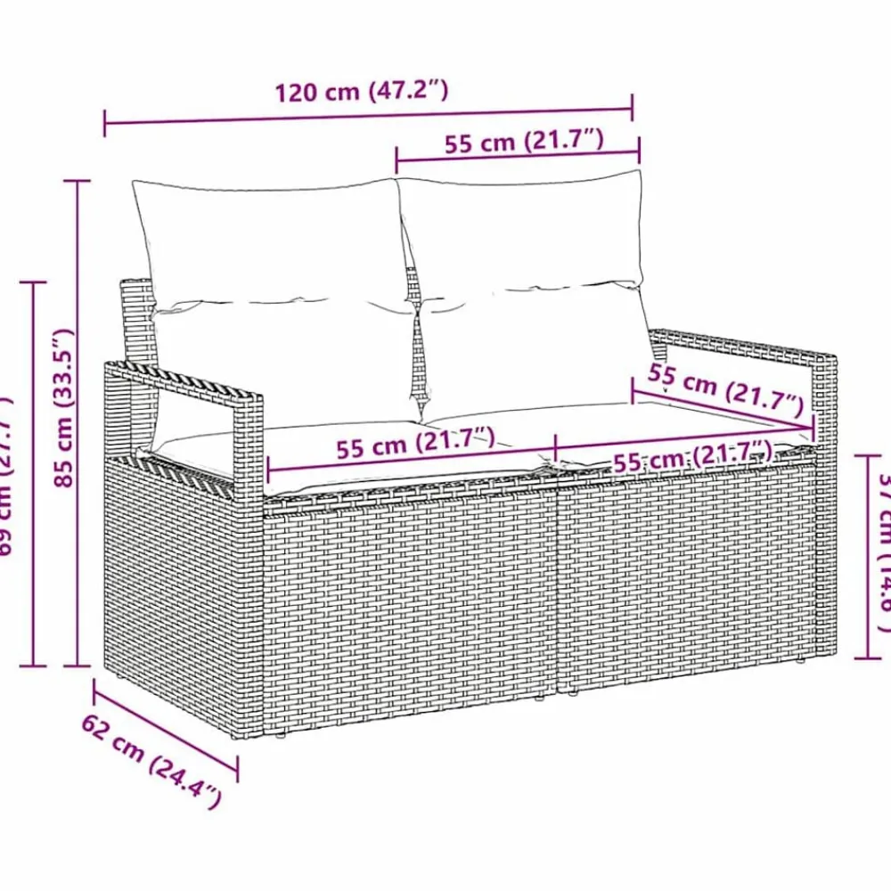 vidaXL Muebles De Jardín-Sofá de jardín con cojín 120 x 62 x 69 cm. ratán sintético