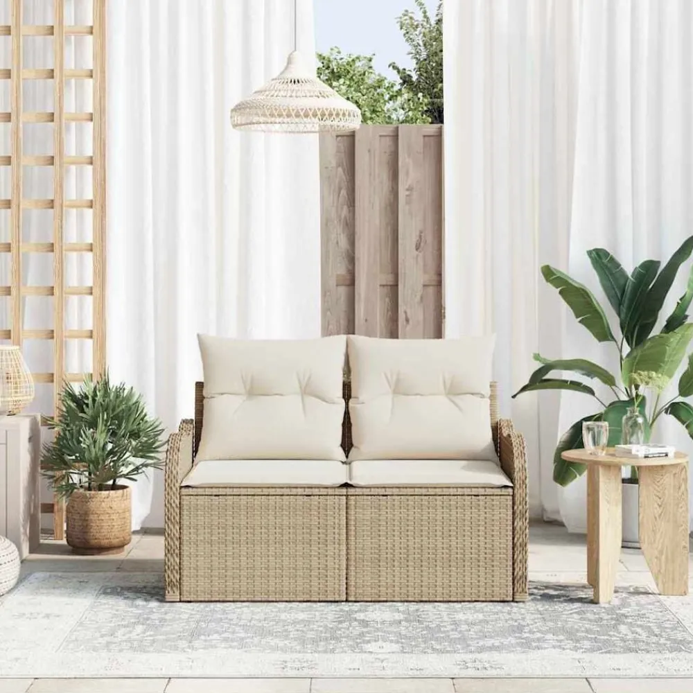 vidaXL Sofá de jardín con cojín Beige 121 x 62 x 69 cm ratán sintético beige y crema Best