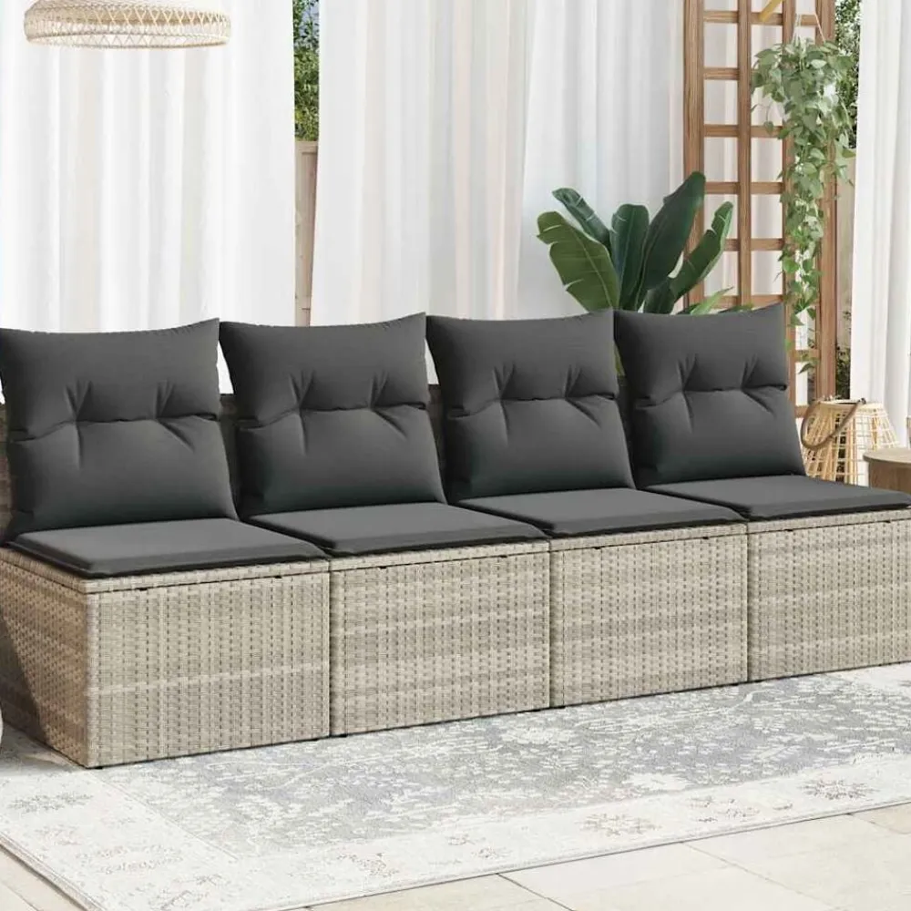 vidaXL Sofá de jardín con cojines 4 plazas ratán sintético Gris claro Outlet