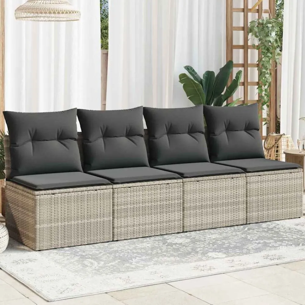 vidaXL Sofá de jardín con cojines 4 plazas ratán sintético Gris claro Outlet