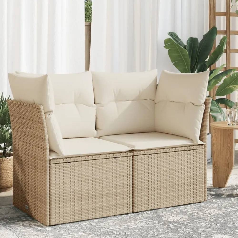 vidaXL Muebles De Jardín-Sofá de jardín con cojines de 2 plazas ratán sintético beige