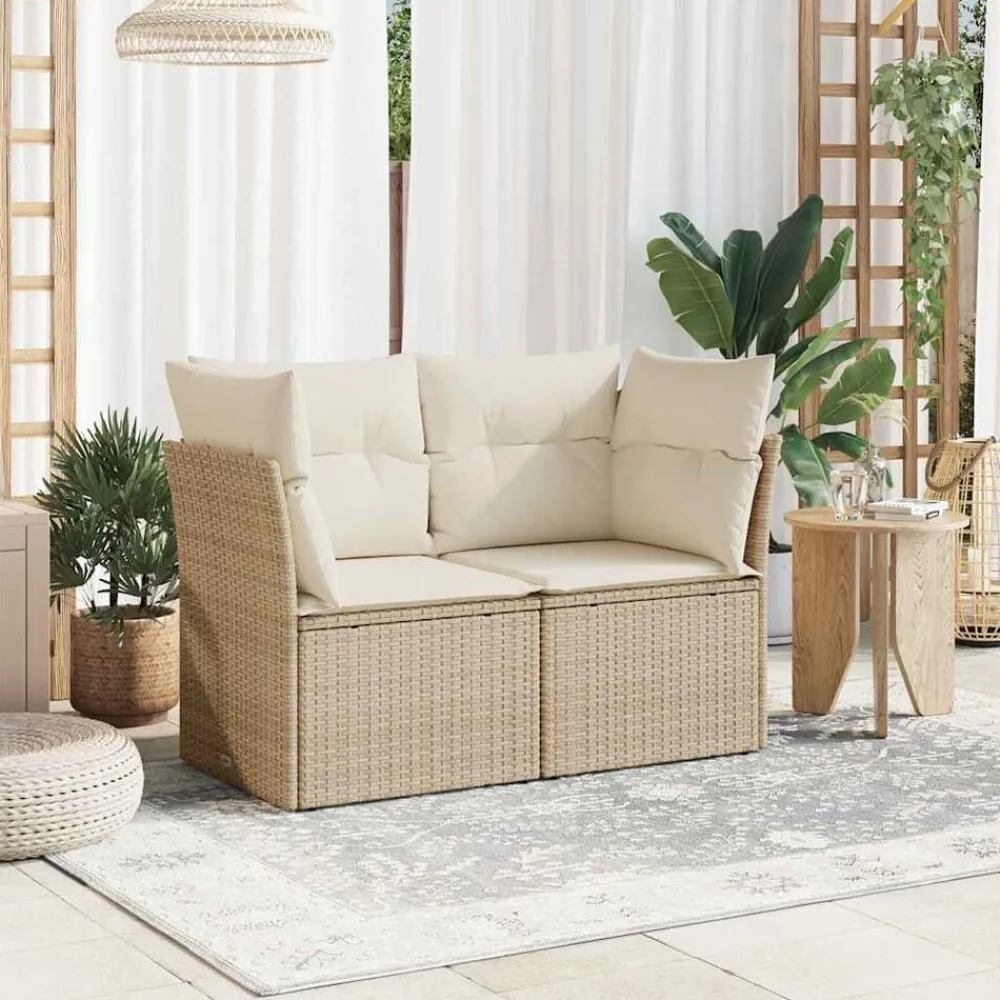 vidaXL Muebles De Jardín-Sofá de jardín con cojines de 2 plazas ratán sintético beige