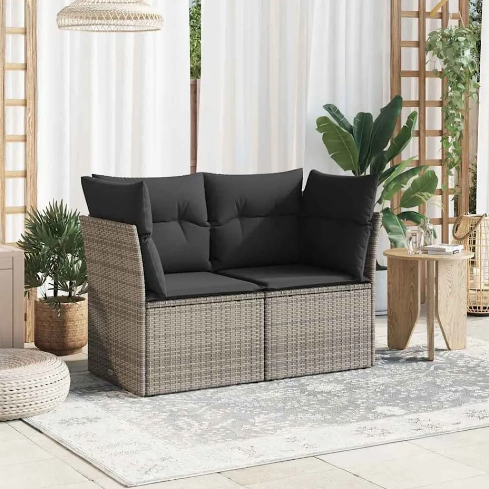 vidaXL Sofá de jardín con cojines 2 plazas ratán sintético Gris