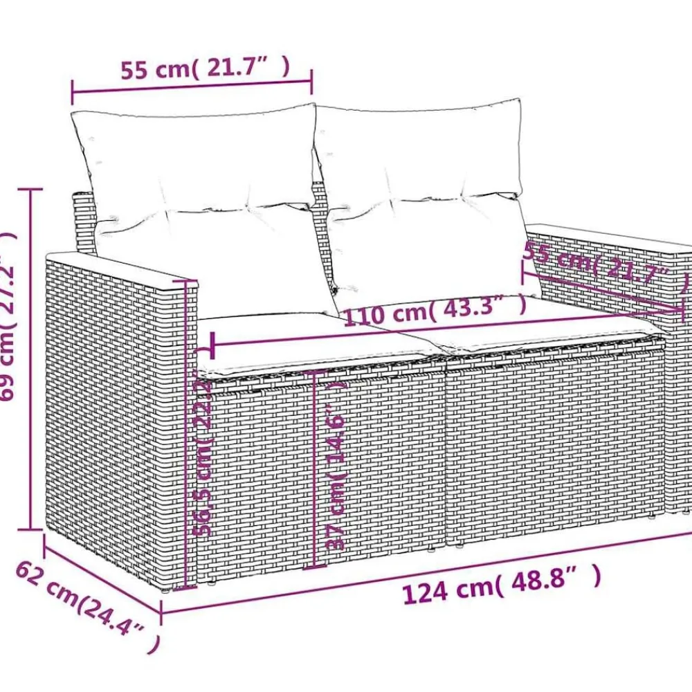 vidaXL Sofá de jardín con cojines de 2 plazas ratán sintético beige beige y gris claro New